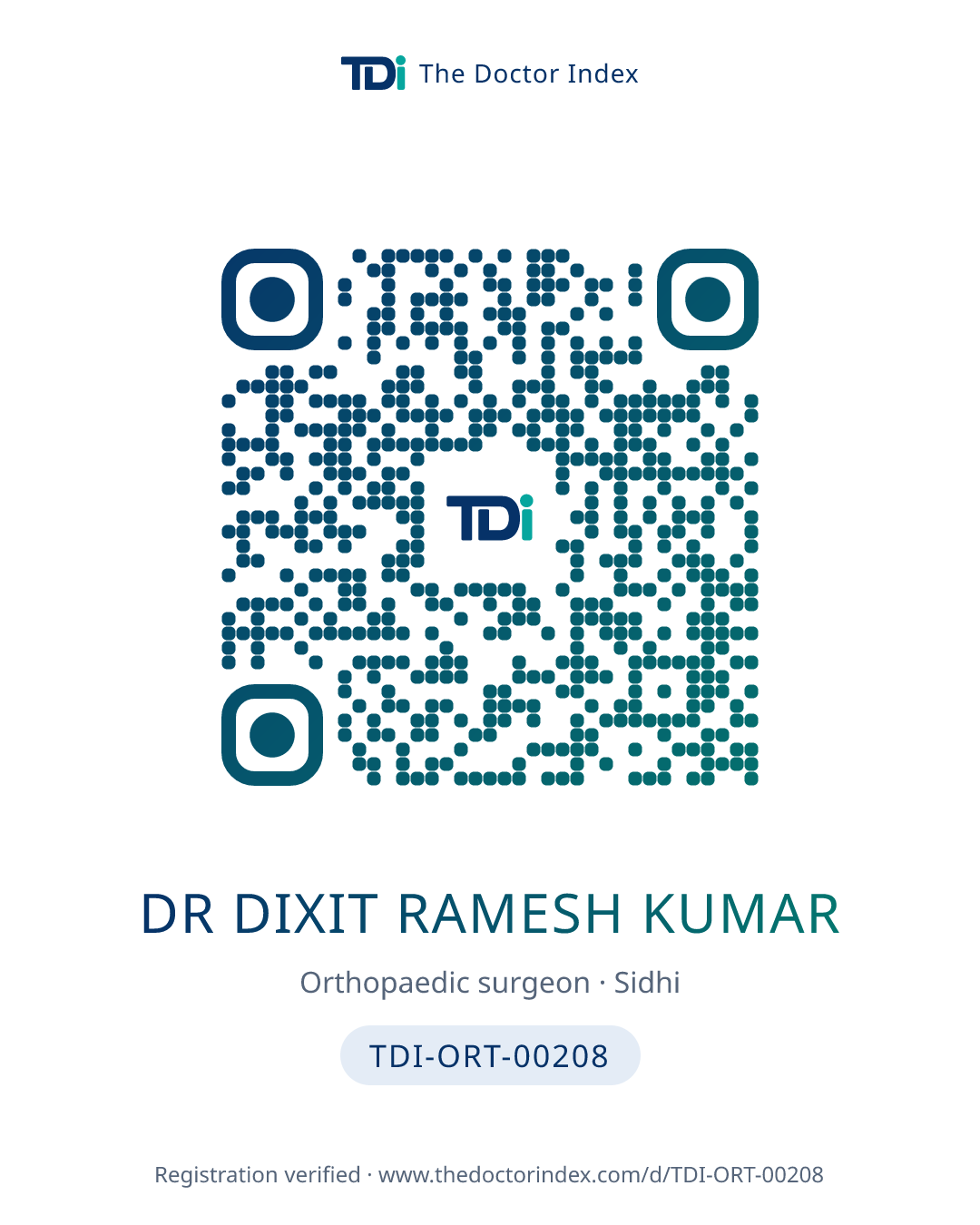 QR card for Dr Dixit Ramesh Kumar, TDI-ORT-00208