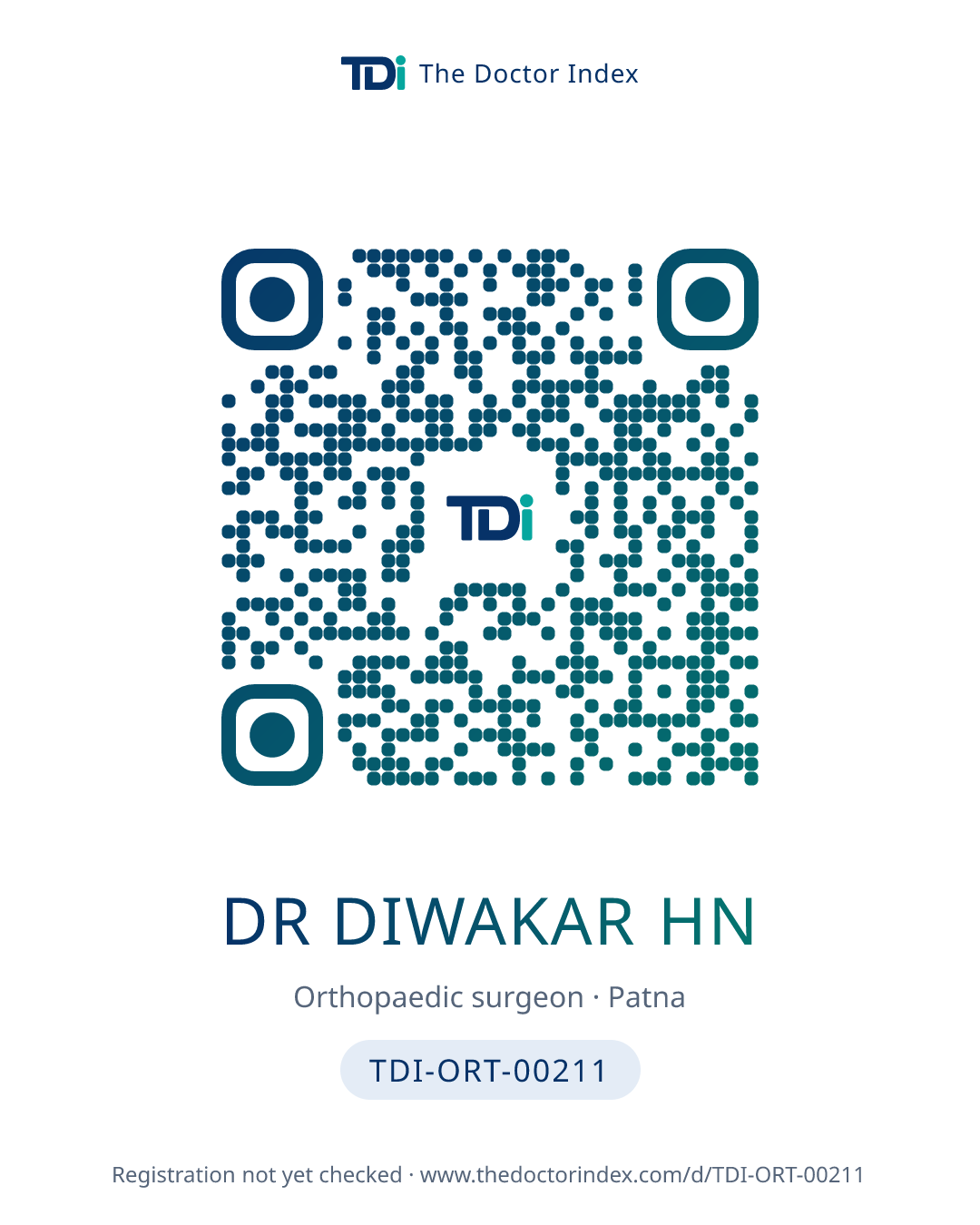 QR card for Dr Diwakar Hn, TDI-ORT-00211