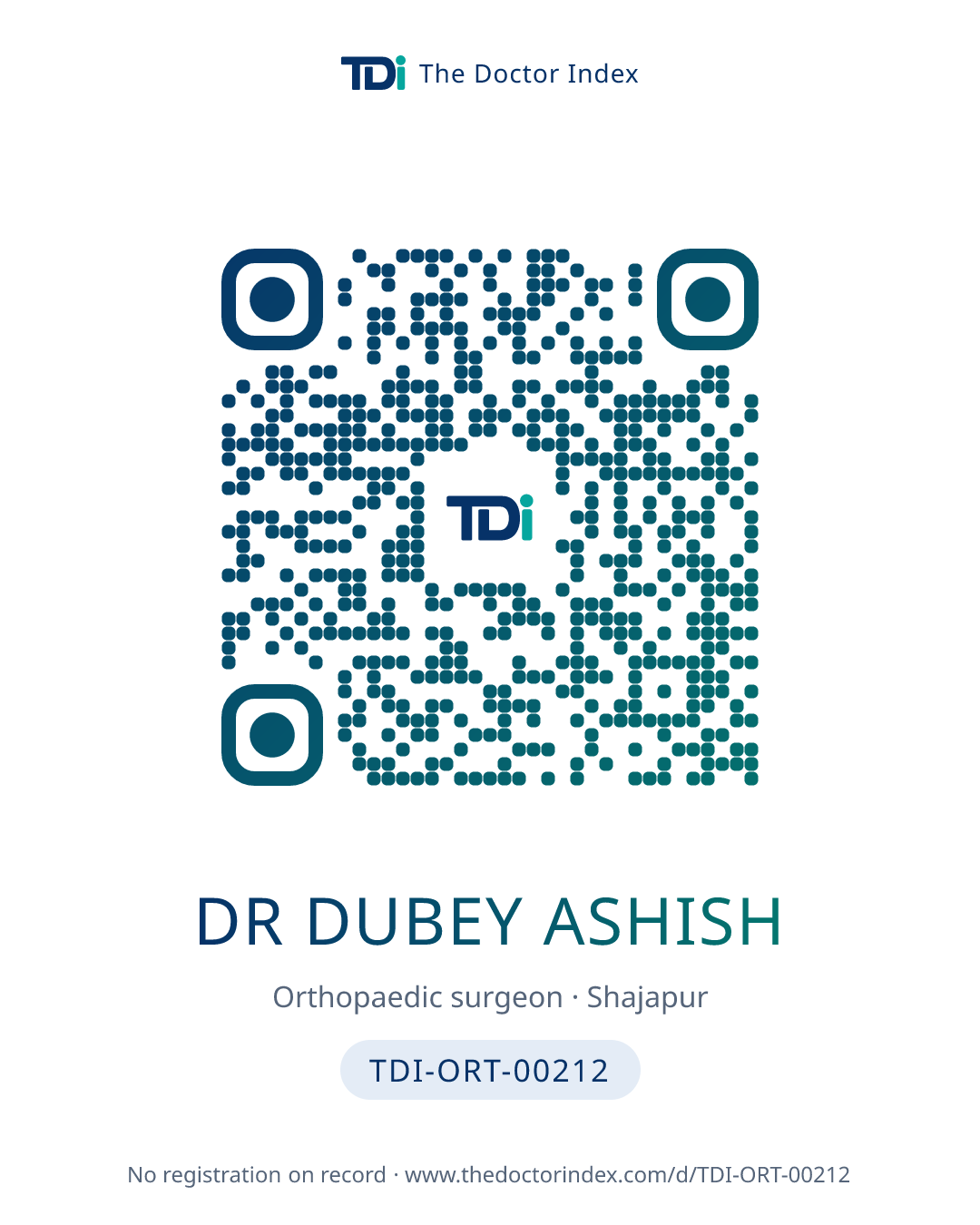 QR card for Dr Dubey Ashish, TDI-ORT-00212