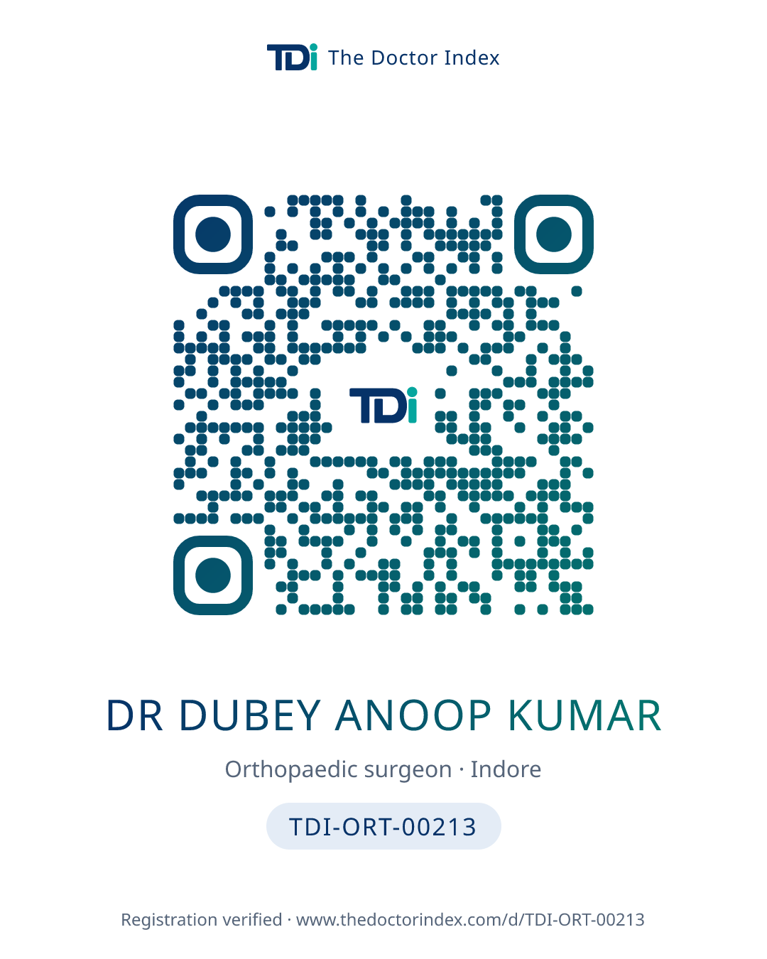 QR card for Dr Dubey Anoop Kumar, TDI-ORT-00213