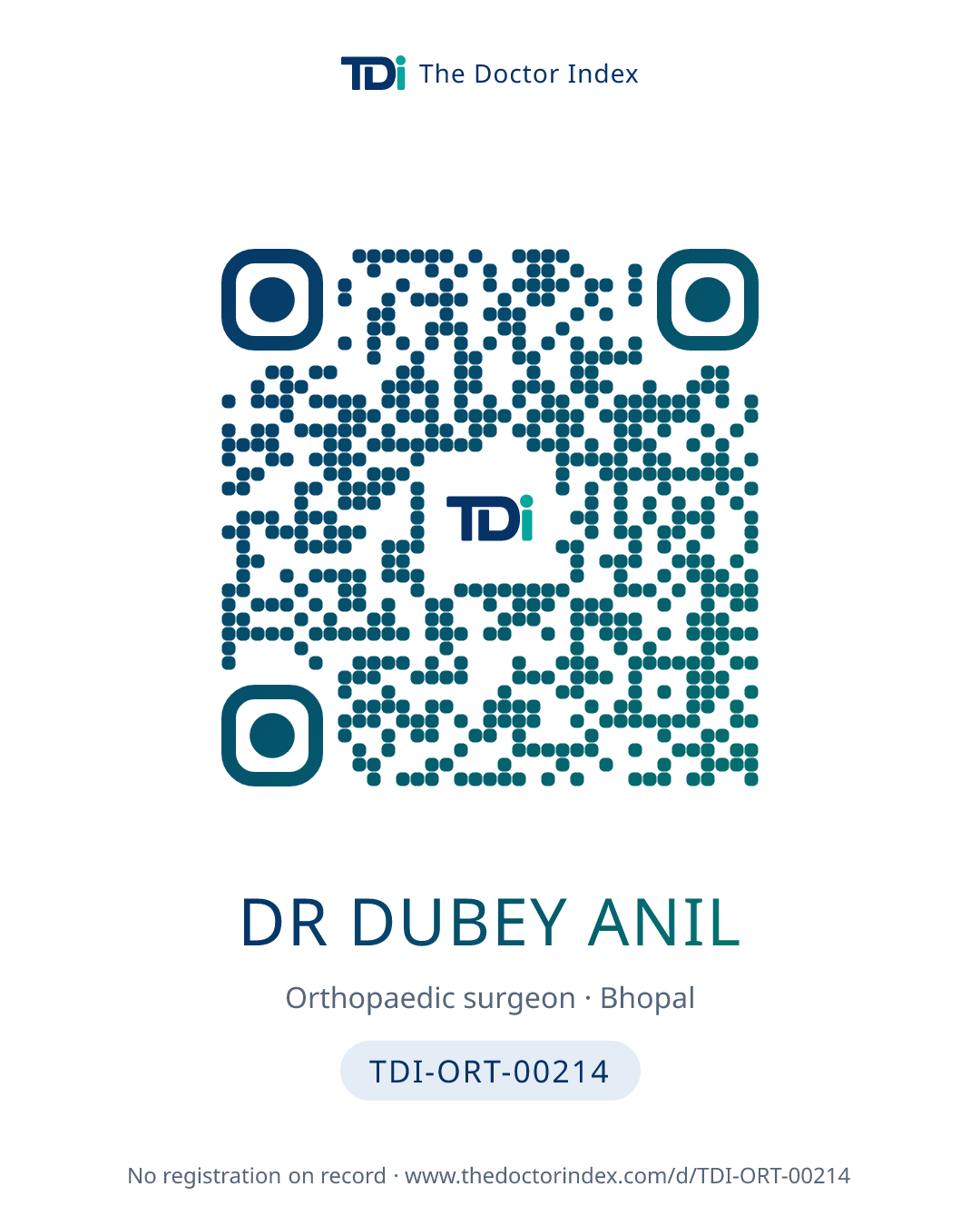 QR card for Dr Dubey Anil, TDI-ORT-00214
