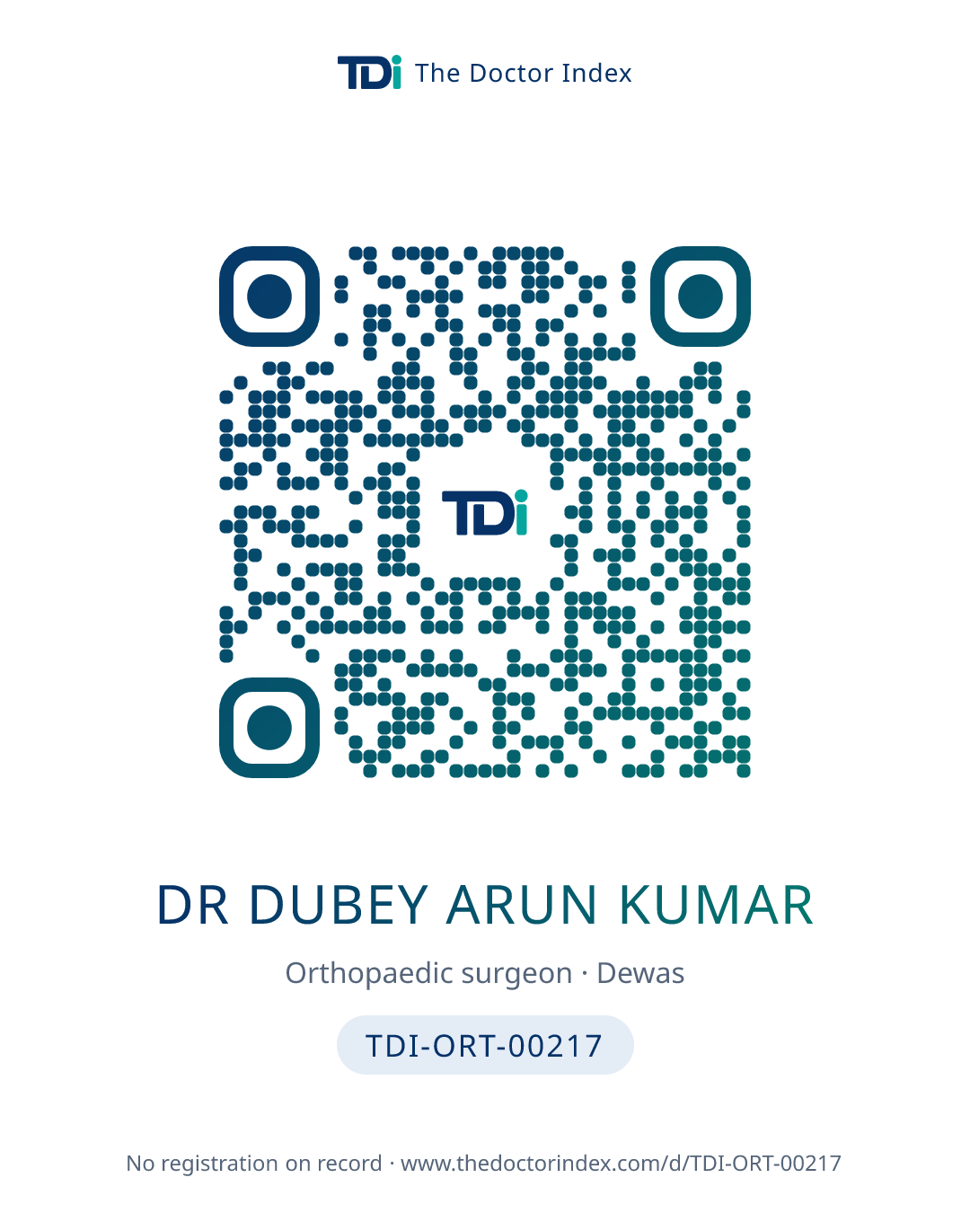 QR card for Dr Dubey Arun Kumar, TDI-ORT-00217