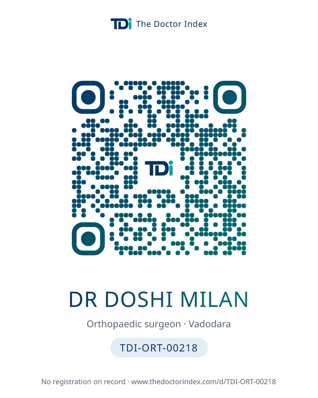 QR card for Dr Doshi Milan, TDI-ORT-00218