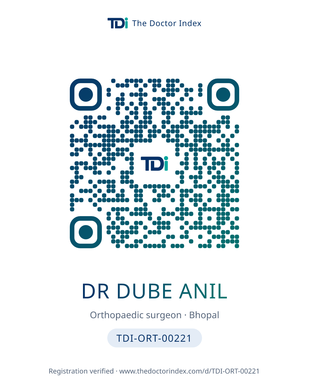 QR card for Dr Dube Anil, TDI-ORT-00221