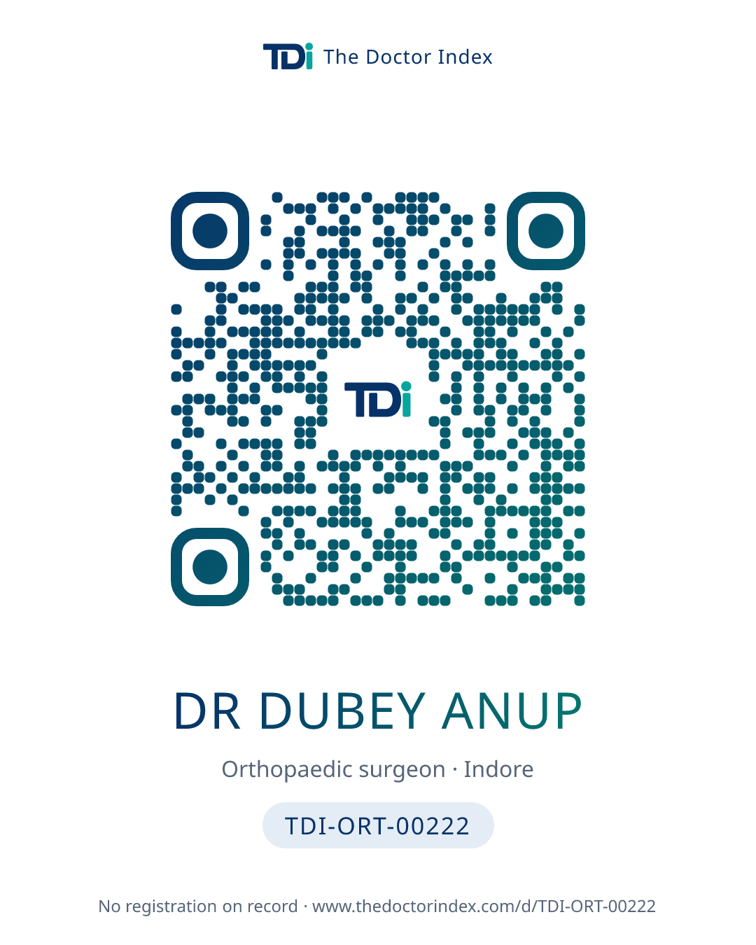 QR card for Dr Dubey Anup, TDI-ORT-00222