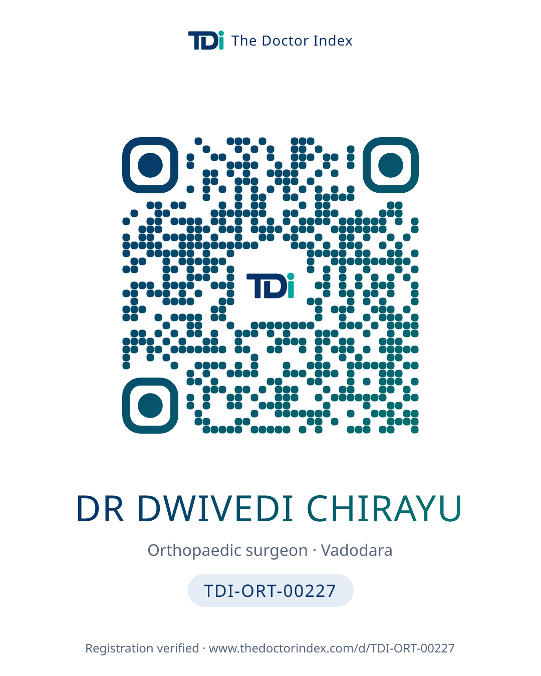 QR card for Dr Dwivedi Chirayu, TDI-ORT-00227