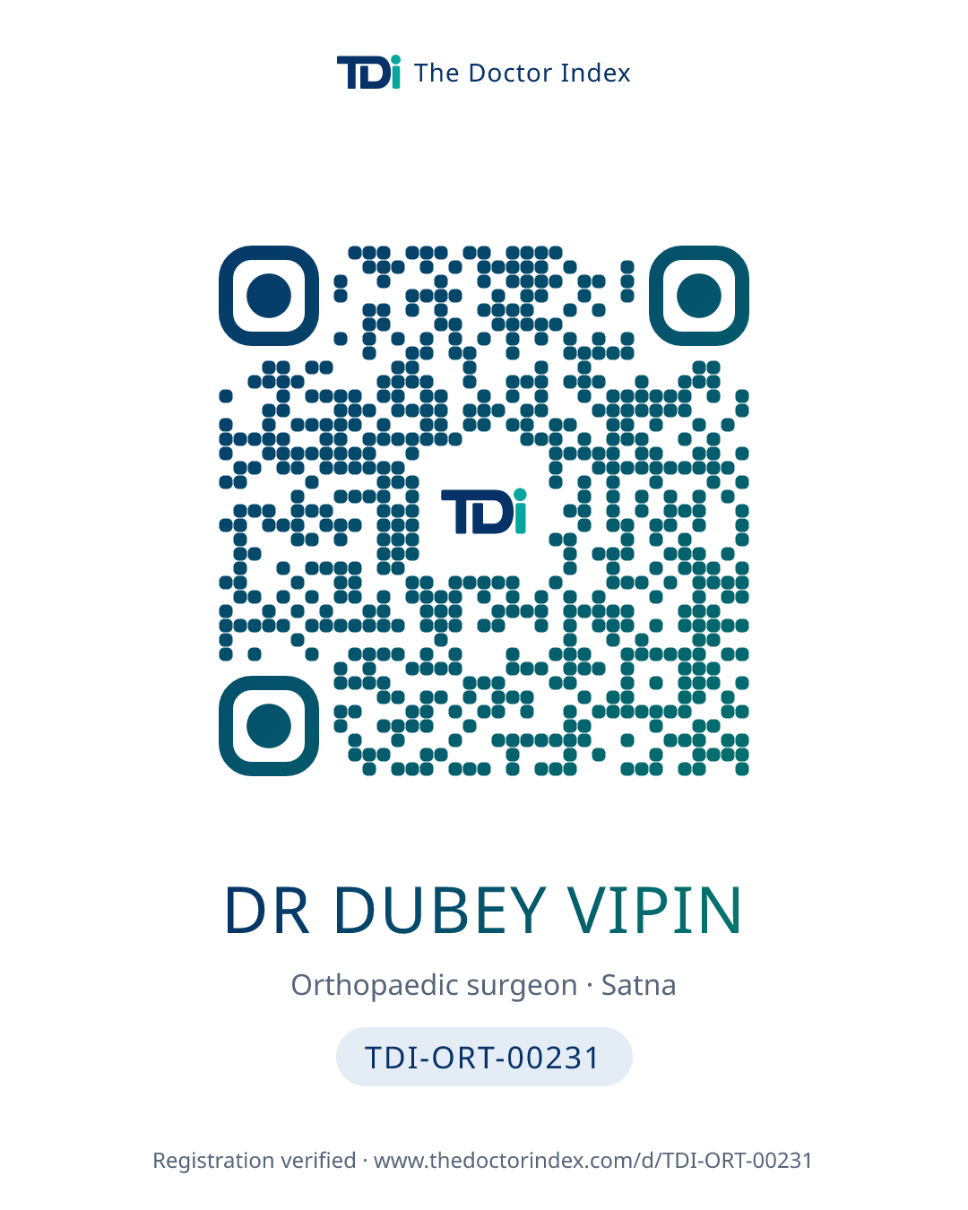 QR card for Dr Dubey Vipin, TDI-ORT-00231