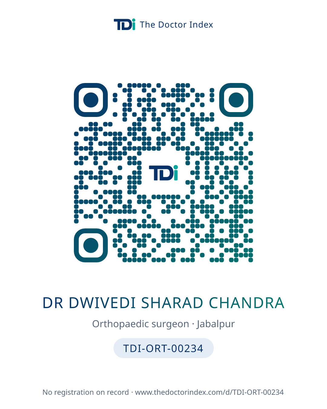 QR card for Dr Dwivedi Sharad Chandra, TDI-ORT-00234