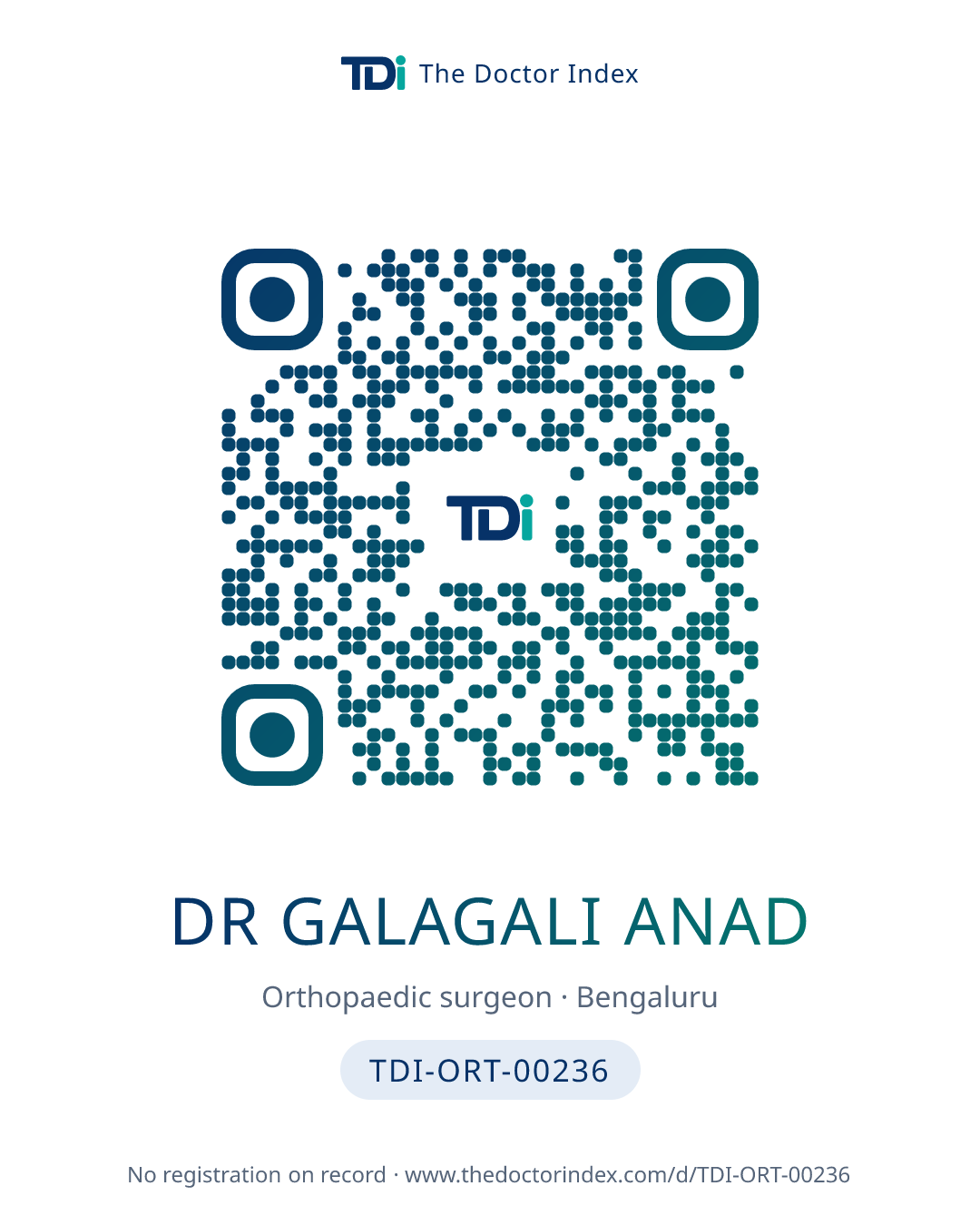 QR card for Dr Galagali Anad, TDI-ORT-00236