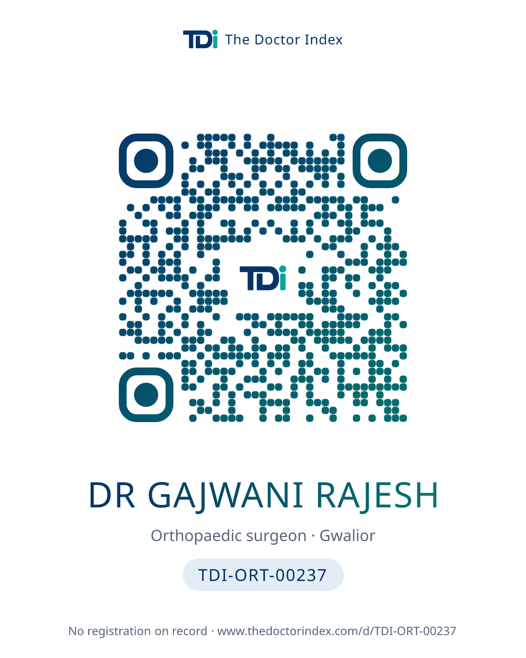 QR card for Dr Gajwani Rajesh, TDI-ORT-00237