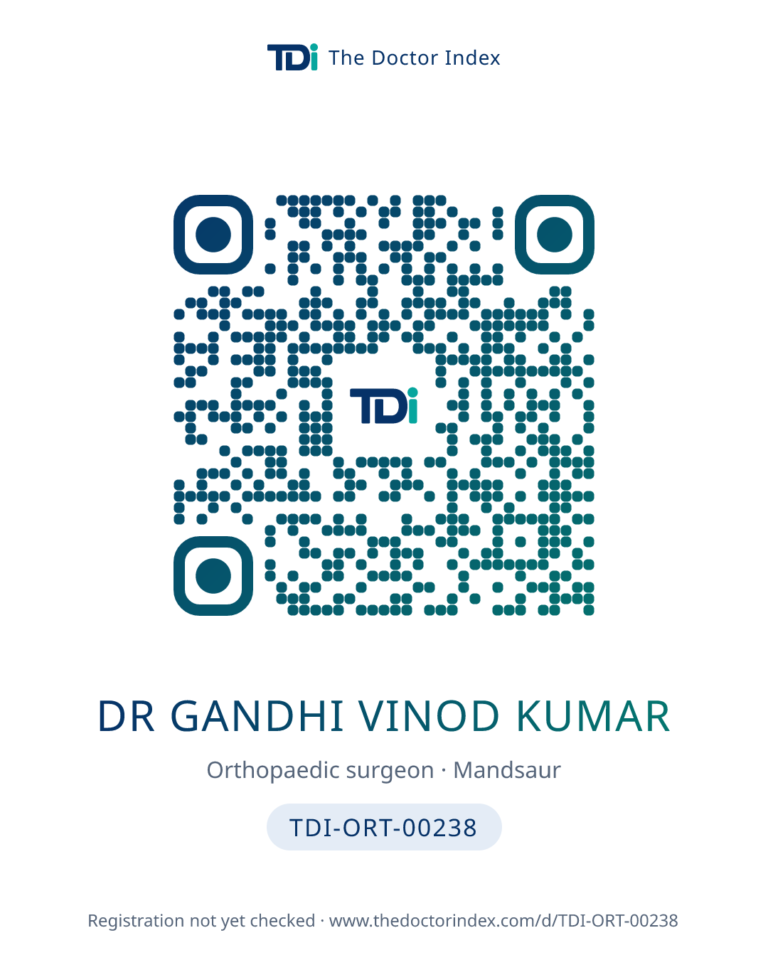 QR card for Dr Gandhi Vinod Kumar, TDI-ORT-00238