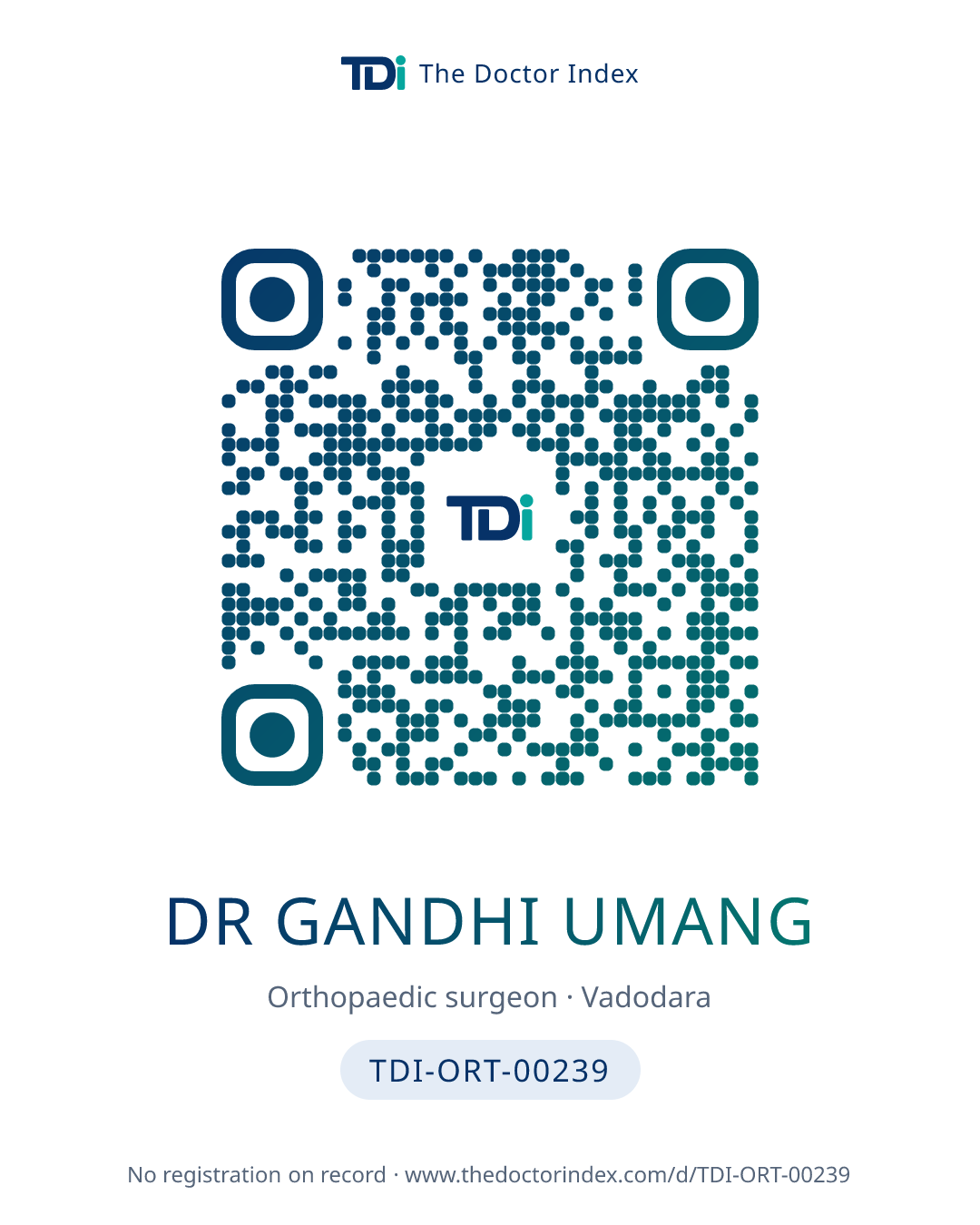 QR card for Dr Gandhi Umang, TDI-ORT-00239