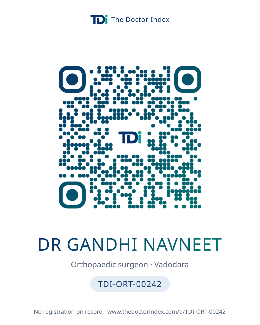 QR card for Dr Gandhi Navneet, TDI-ORT-00242