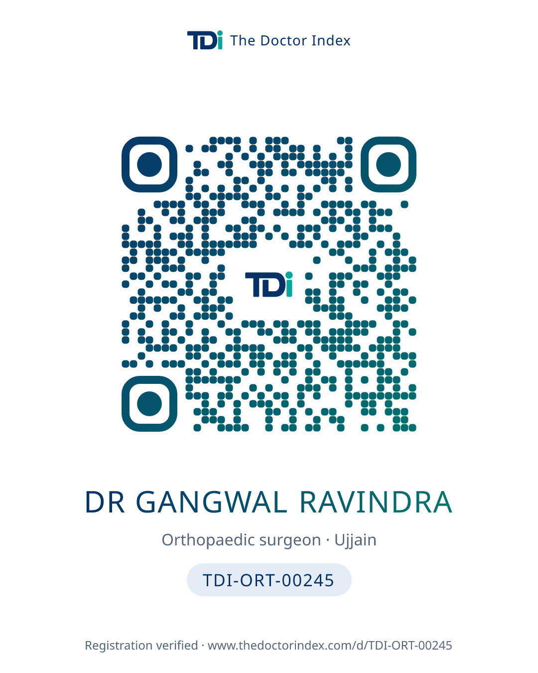 QR card for Dr Gangwal Ravindra, TDI-ORT-00245