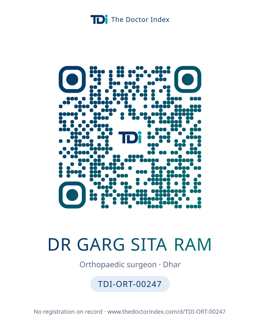 QR card for Dr Garg Sita Ram, TDI-ORT-00247