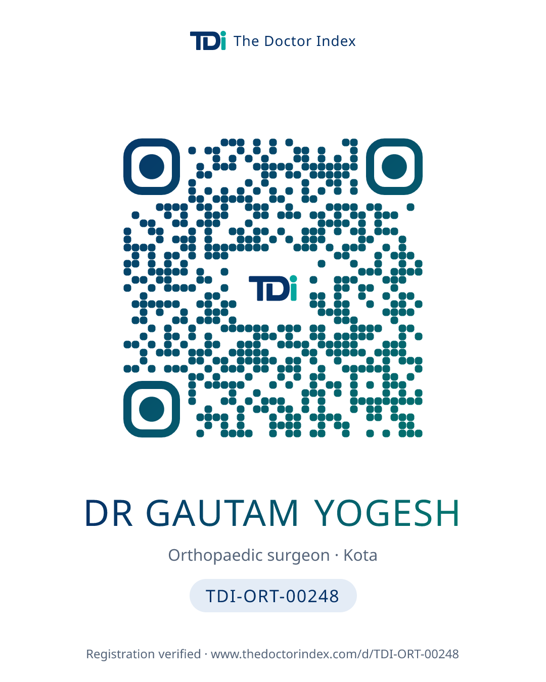 QR card for Dr Gautam Yogesh, TDI-ORT-00248