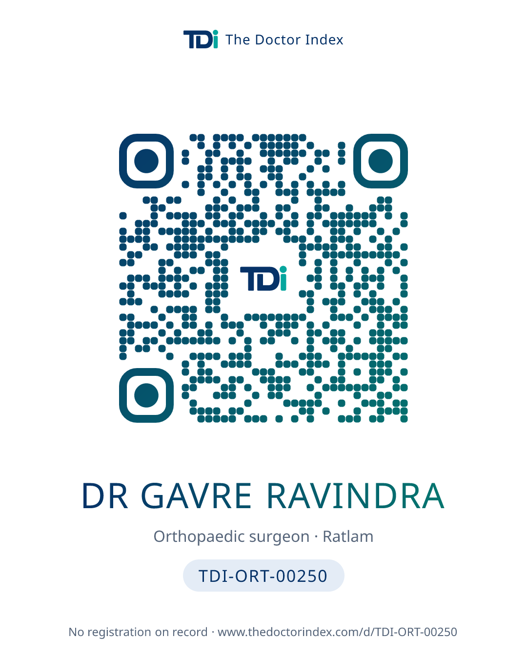 QR card for Dr Gavre Ravindra, TDI-ORT-00250