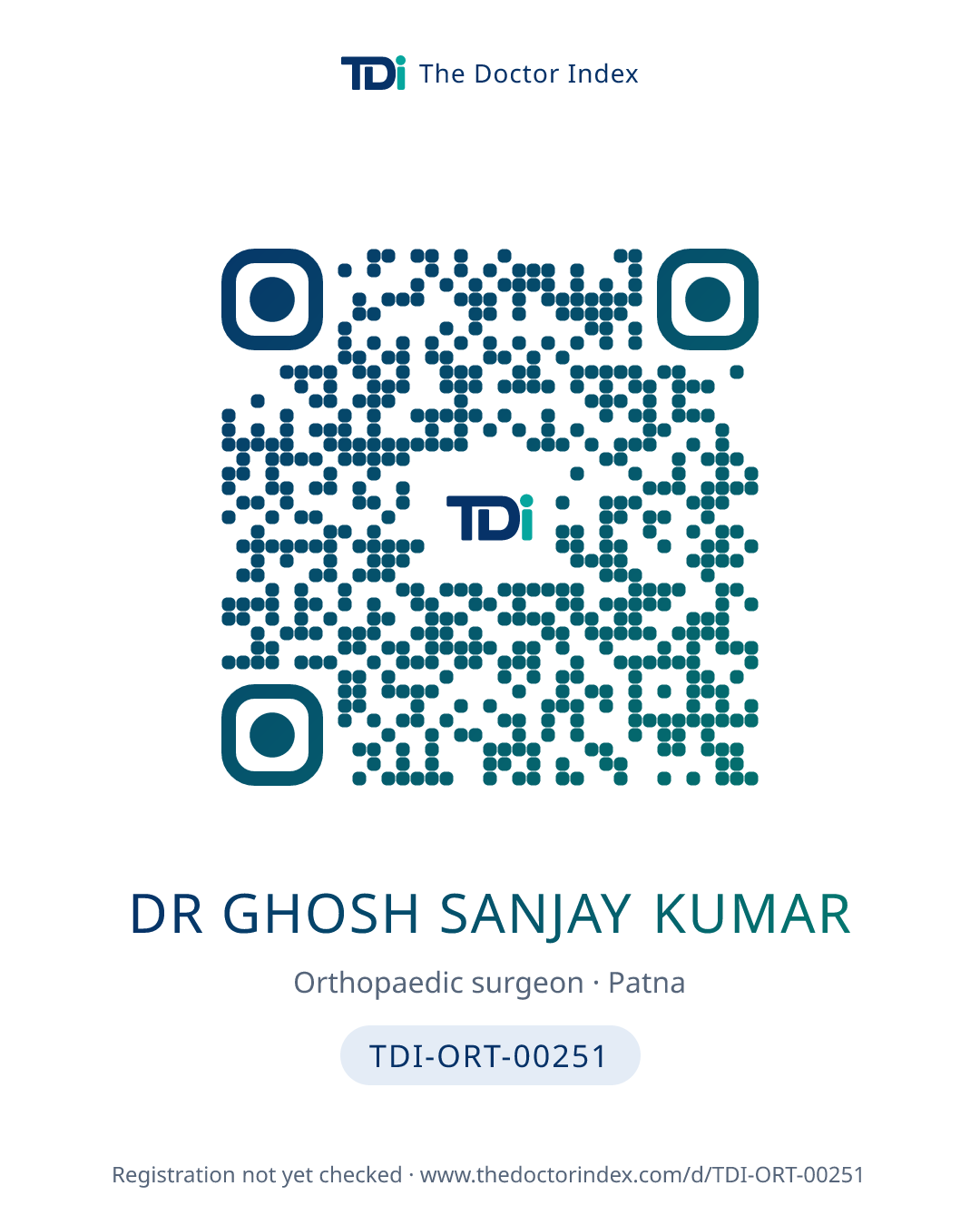 QR card for Dr Ghosh Sanjay Kumar, TDI-ORT-00251