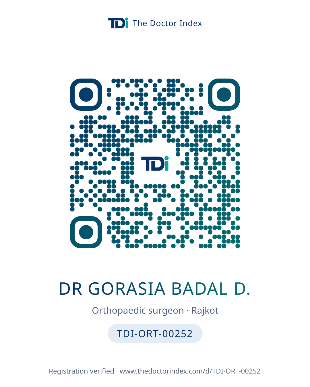 QR card for Dr Gorasia Badal D., TDI-ORT-00252