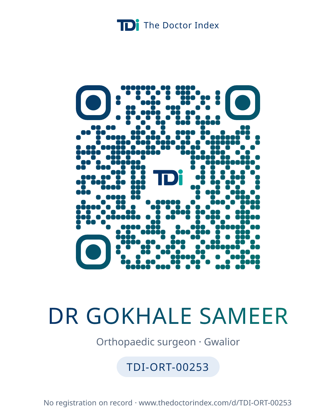 QR card for Dr Gokhale Sameer, TDI-ORT-00253