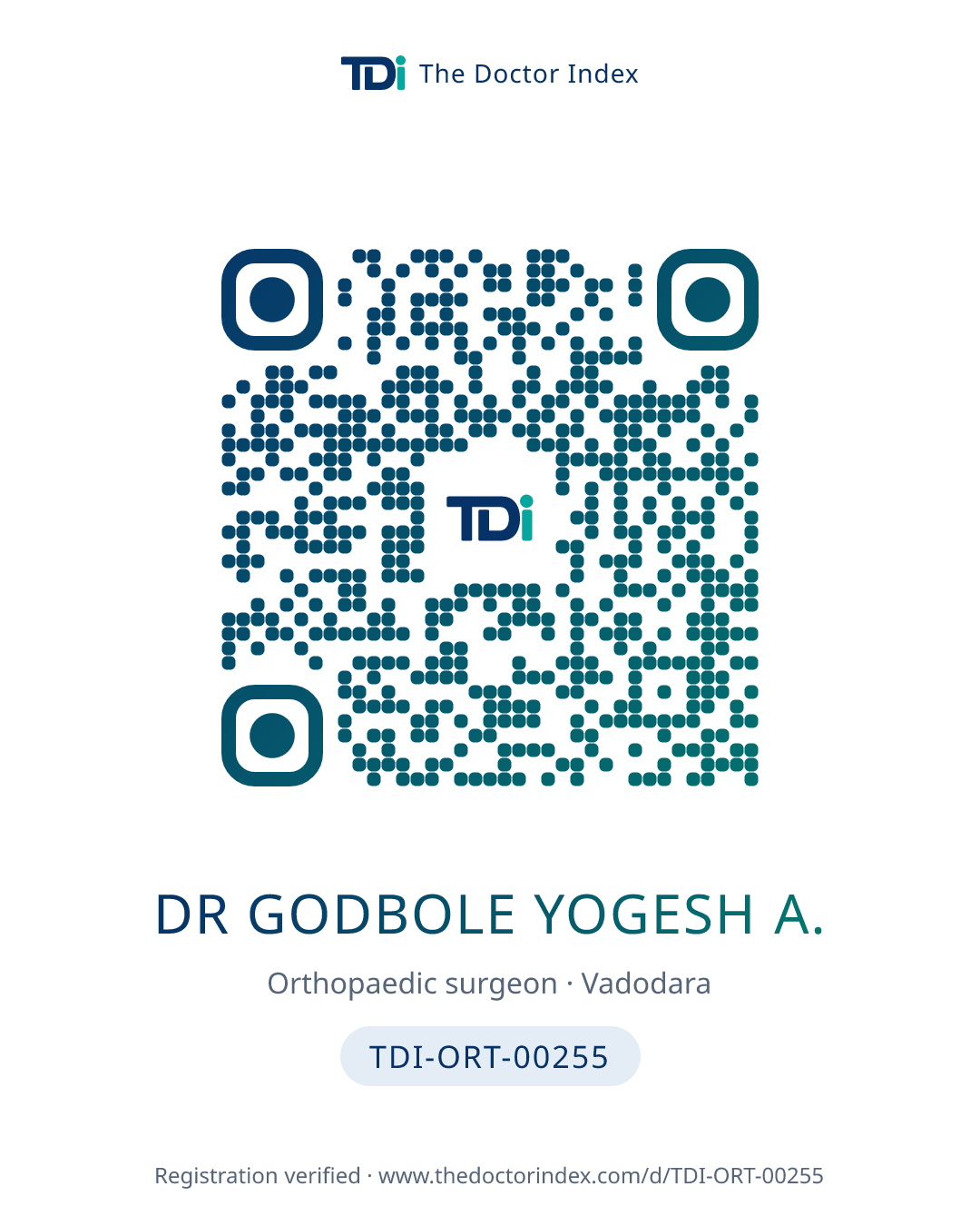 QR card for Dr Godbole Yogesh A., TDI-ORT-00255