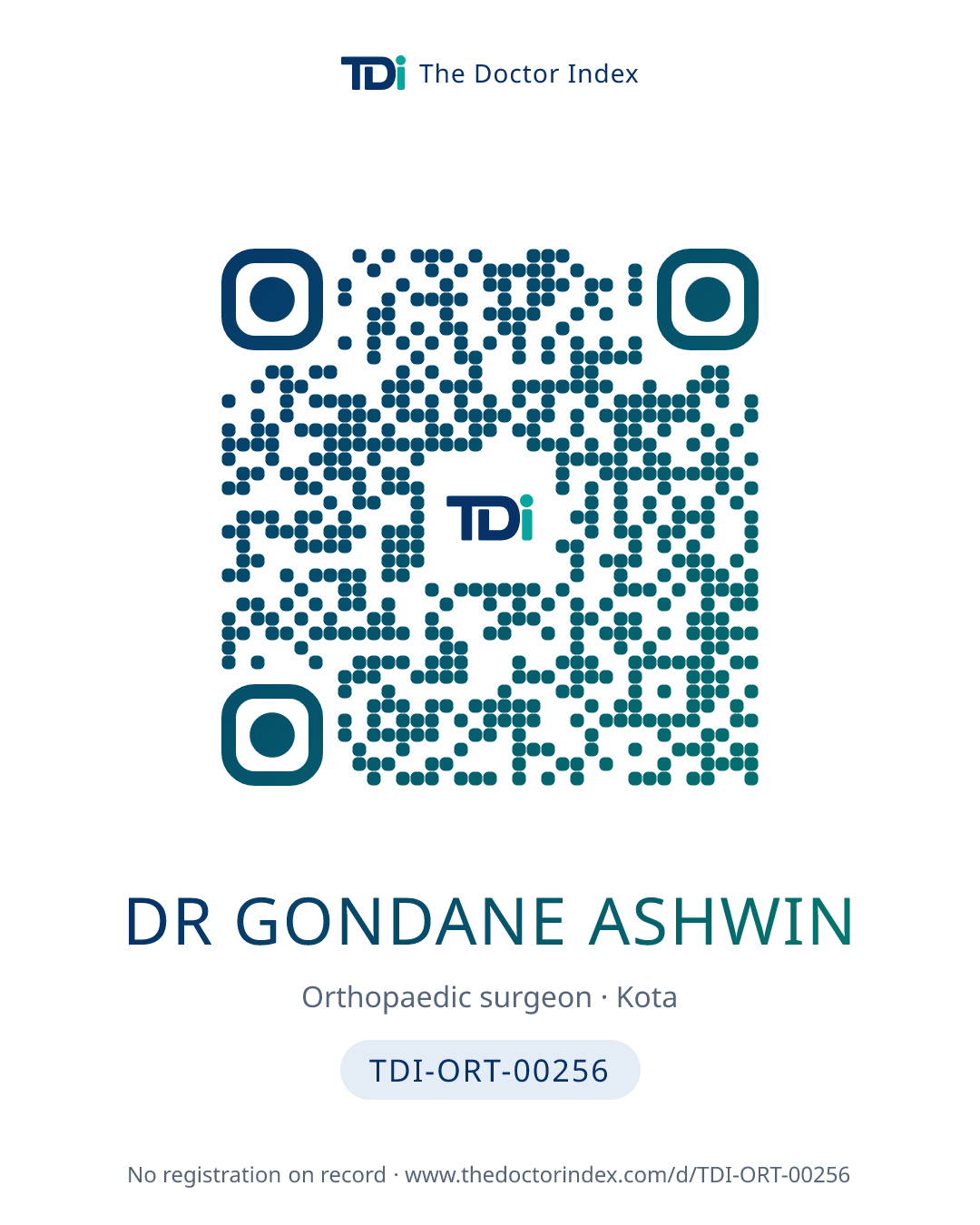 QR card for Dr Gondane Ashwin, TDI-ORT-00256