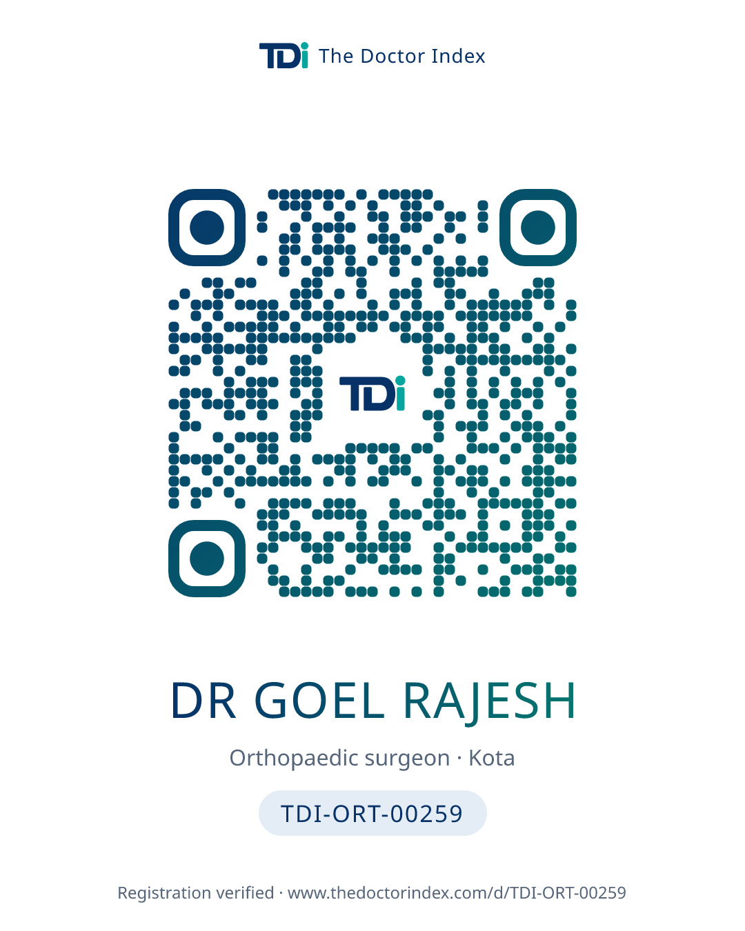 QR card for Dr Goel Rajesh, TDI-ORT-00259