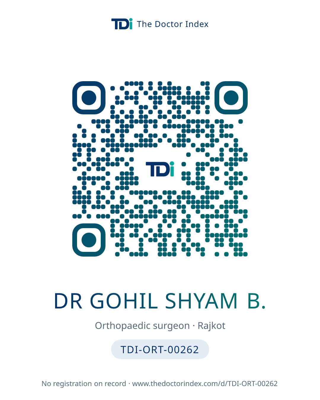 QR card for Dr Gohil Shyam B., TDI-ORT-00262