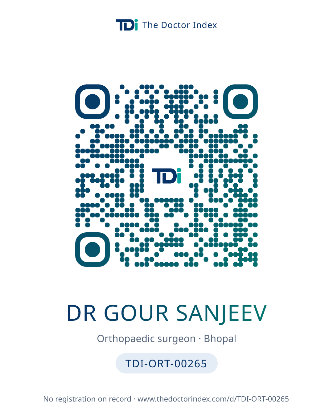 QR card for Dr Gour Sanjeev, TDI-ORT-00265
