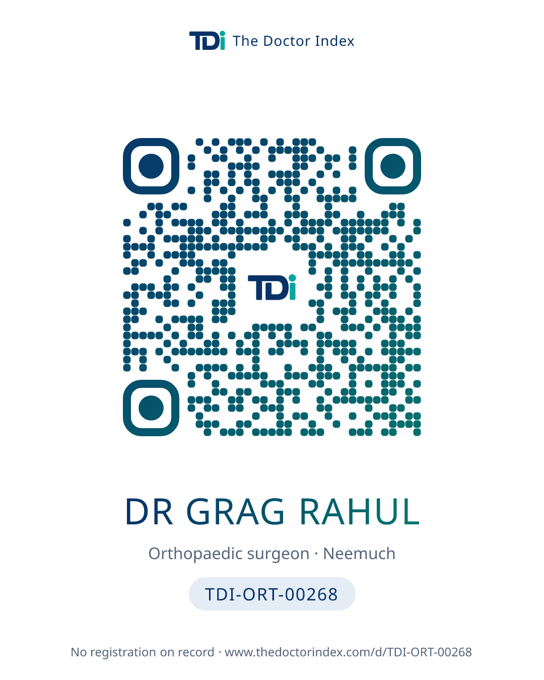 QR card for Dr Grag Rahul, TDI-ORT-00268