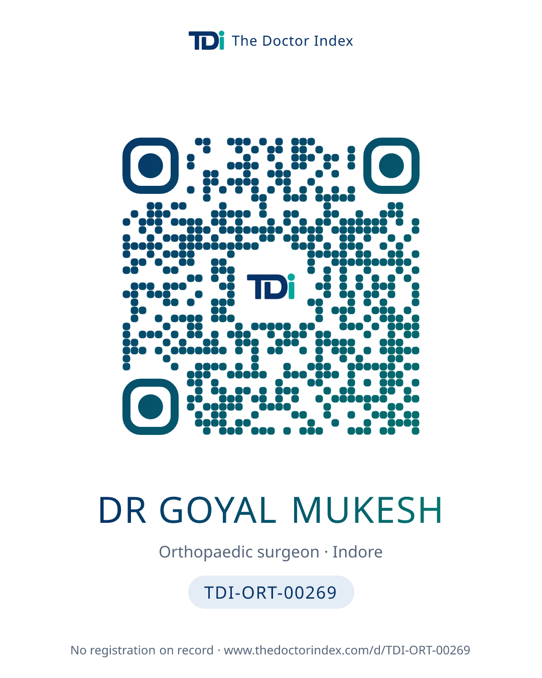 QR card for Dr Goyal Mukesh, TDI-ORT-00269