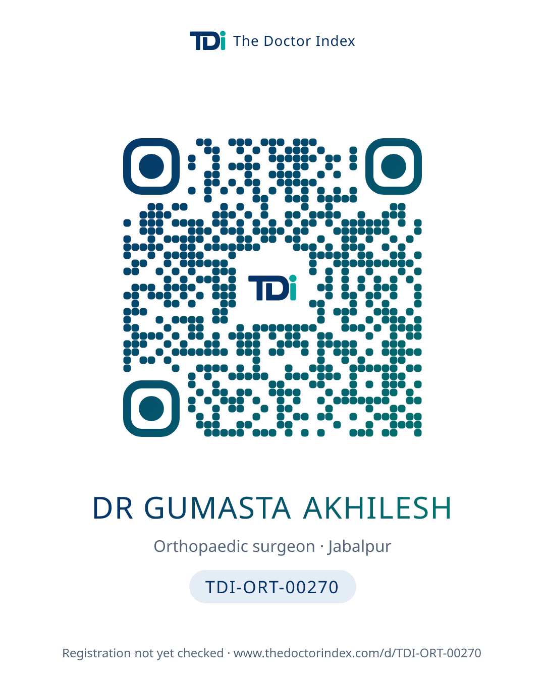 QR card for Dr Gumasta Akhilesh, TDI-ORT-00270