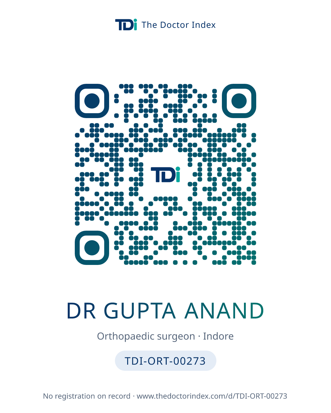 QR card for Dr Gupta Anand, TDI-ORT-00273