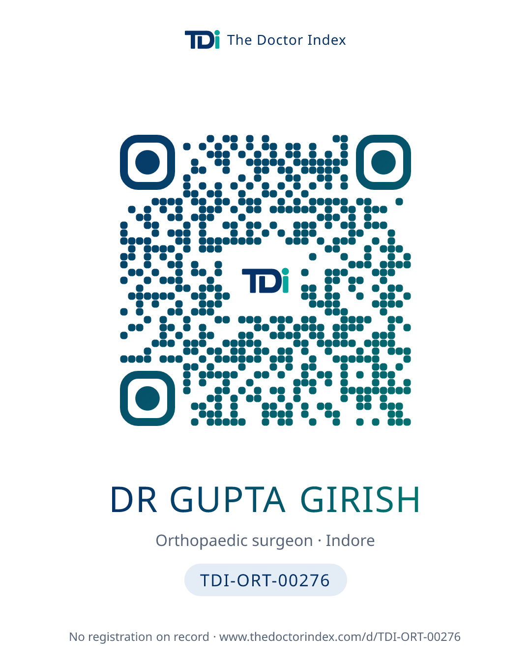QR card for Dr Gupta Girish, TDI-ORT-00276