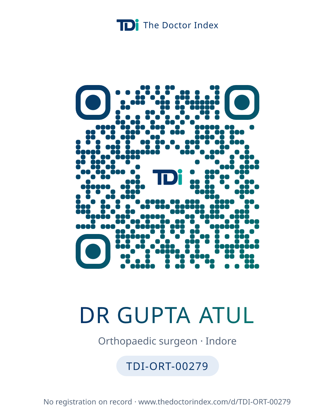 QR card for Dr Gupta Atul, TDI-ORT-00279