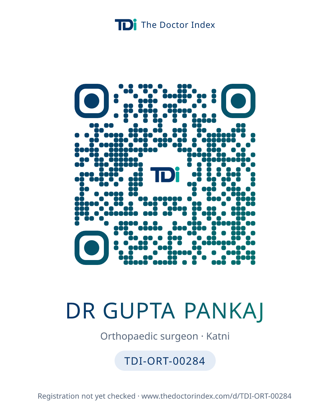 QR card for Dr Gupta Pankaj, TDI-ORT-00284