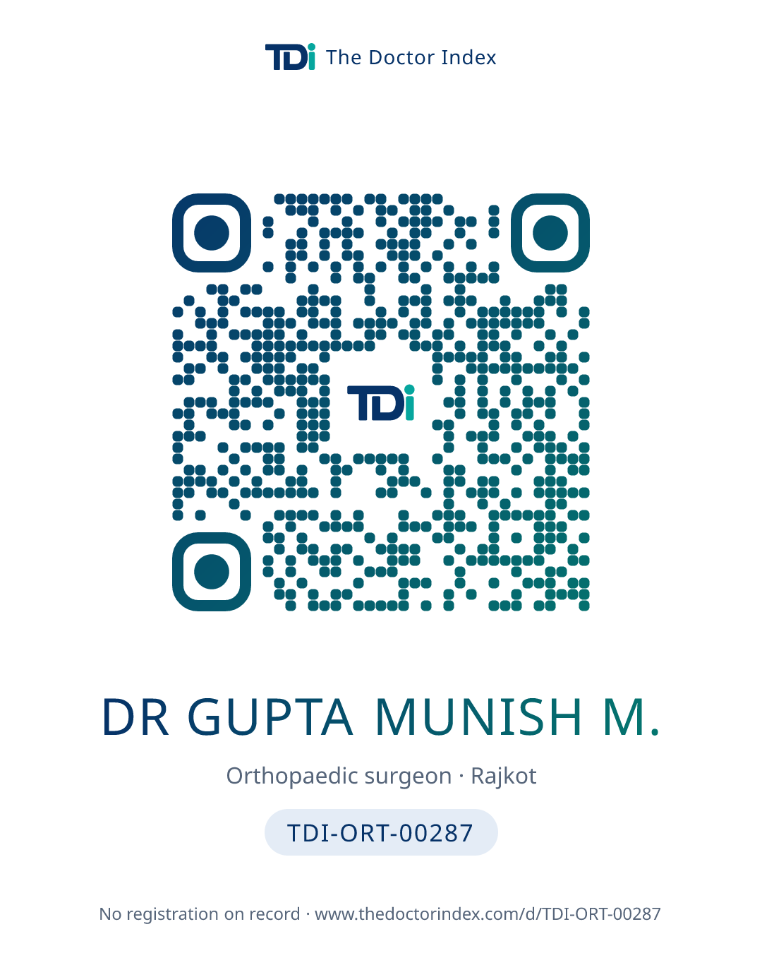 QR card for Dr Gupta Munish M., TDI-ORT-00287