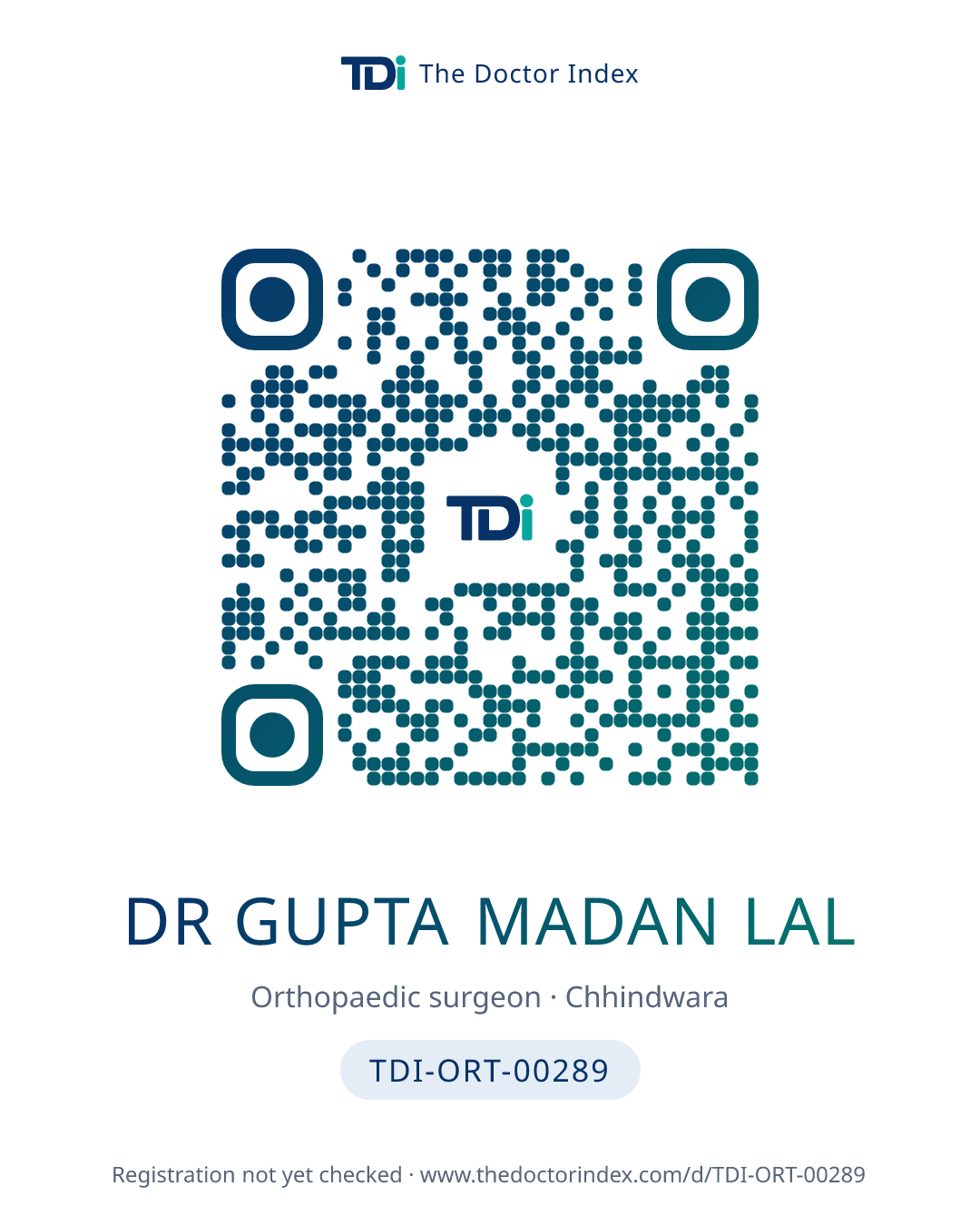 QR card for Dr Gupta Madan Lal, TDI-ORT-00289