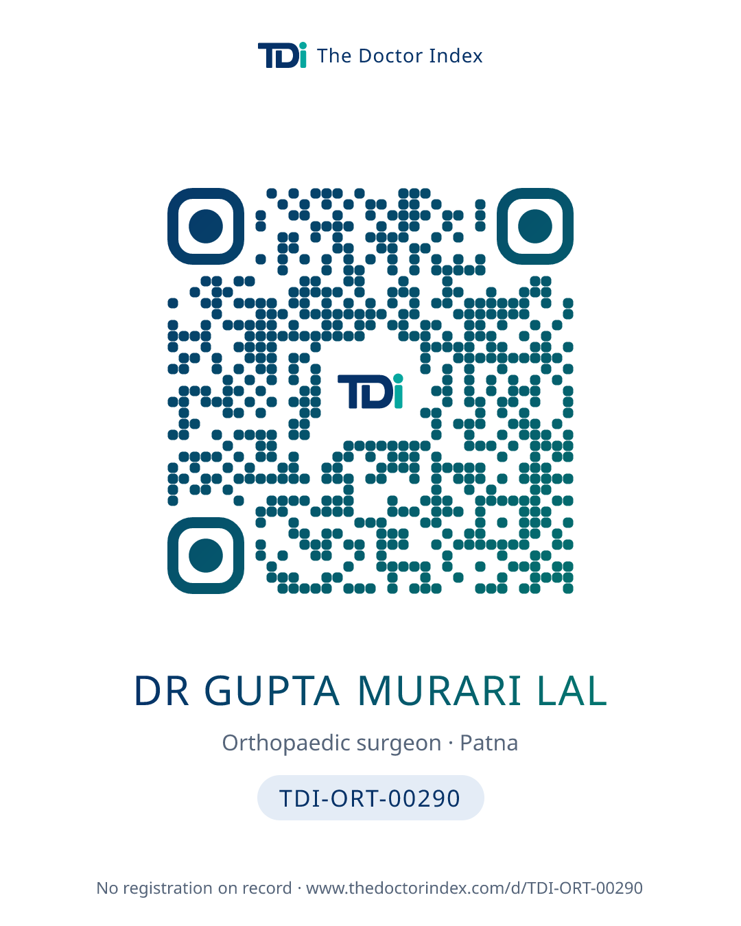 QR card for Dr Gupta Murari Lal, TDI-ORT-00290