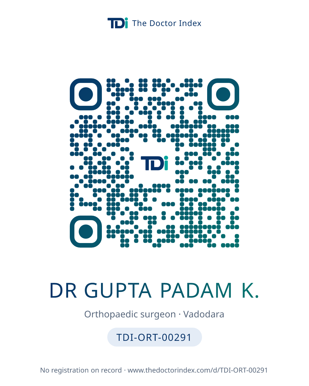 QR card for Dr Gupta Padam K., TDI-ORT-00291