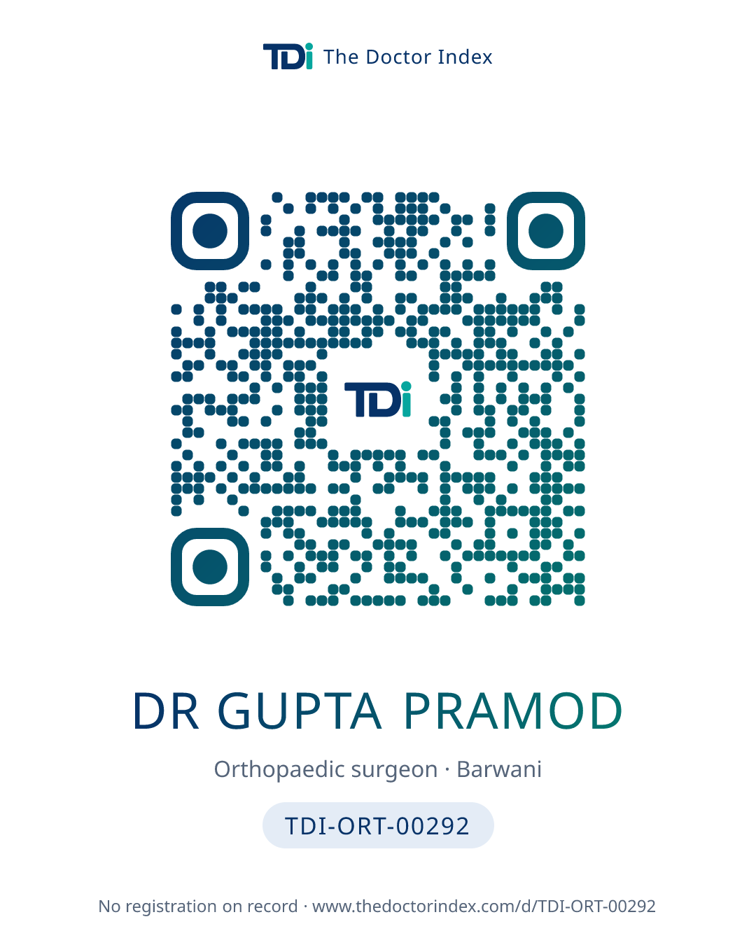 QR card for Dr Gupta Pramod, TDI-ORT-00292