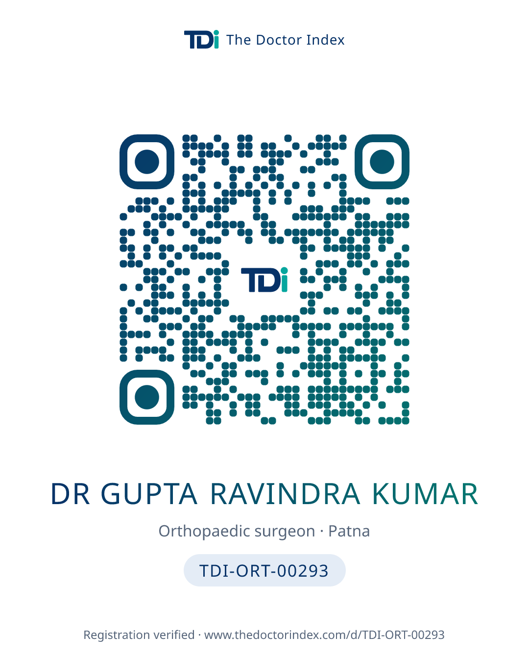 QR card for Dr Gupta Ravindra Kumar, TDI-ORT-00293