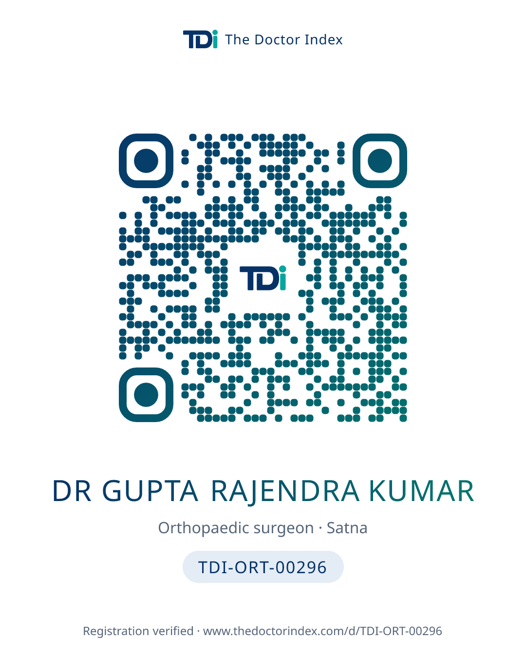 QR card for Dr Gupta Rajendra Kumar, TDI-ORT-00296