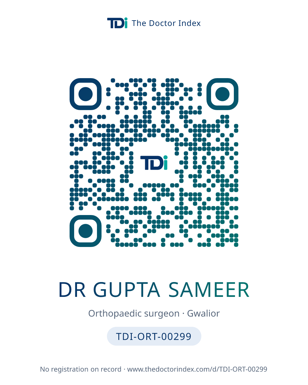 QR card for Dr Gupta Sameer, TDI-ORT-00299