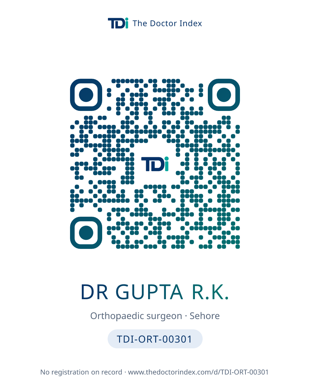 QR card for Dr Gupta R.K., TDI-ORT-00301