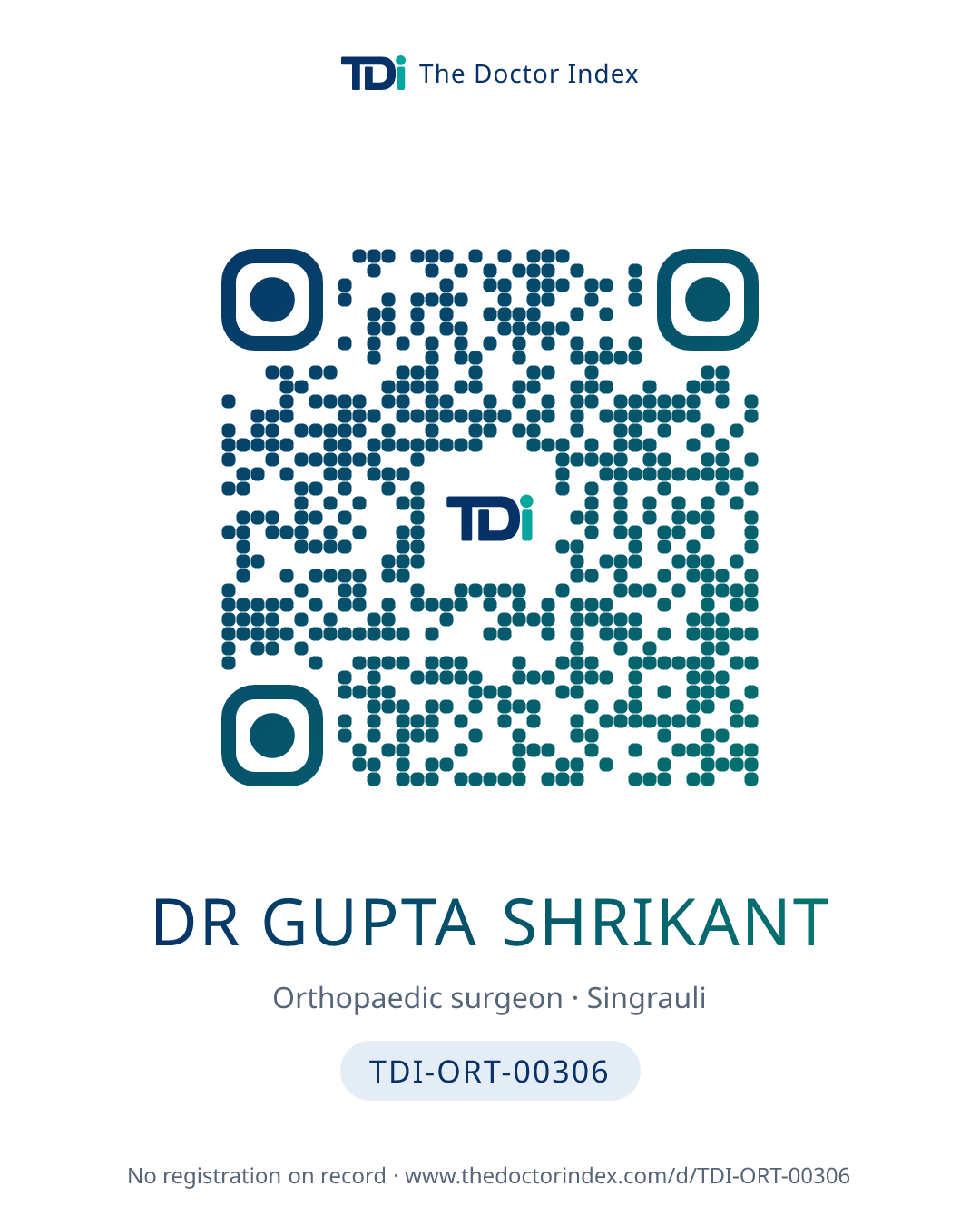 QR card for Dr Gupta Shrikant, TDI-ORT-00306