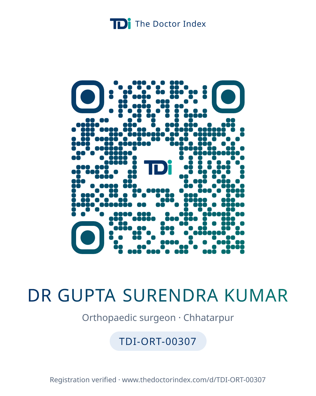 QR card for Dr Gupta Surendra Kumar, TDI-ORT-00307