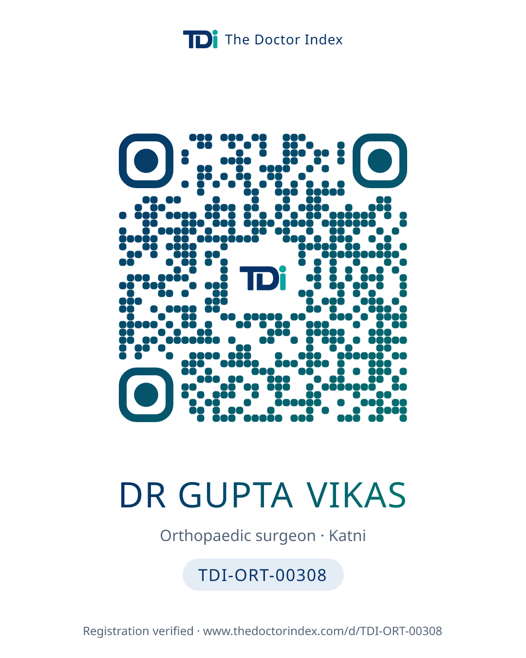 QR card for Dr Gupta Vikas, TDI-ORT-00308