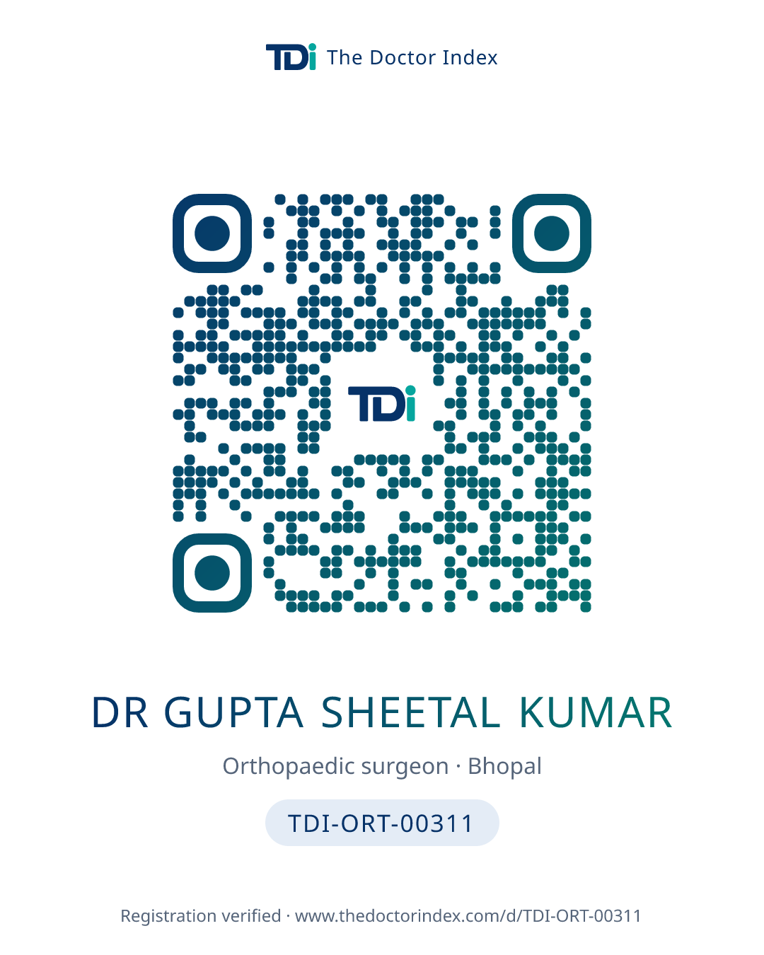 QR card for Dr Gupta Sheetal Kumar, TDI-ORT-00311