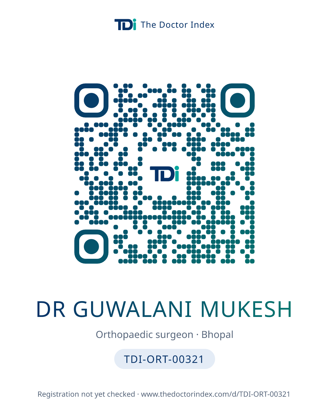 QR card for Dr Guwalani Mukesh, TDI-ORT-00321